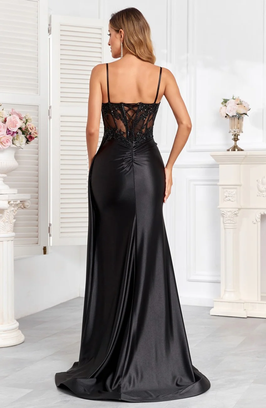 High Couture HC1004 Pleated Long Formal Applique Corset Prom Dress - Primitiveus