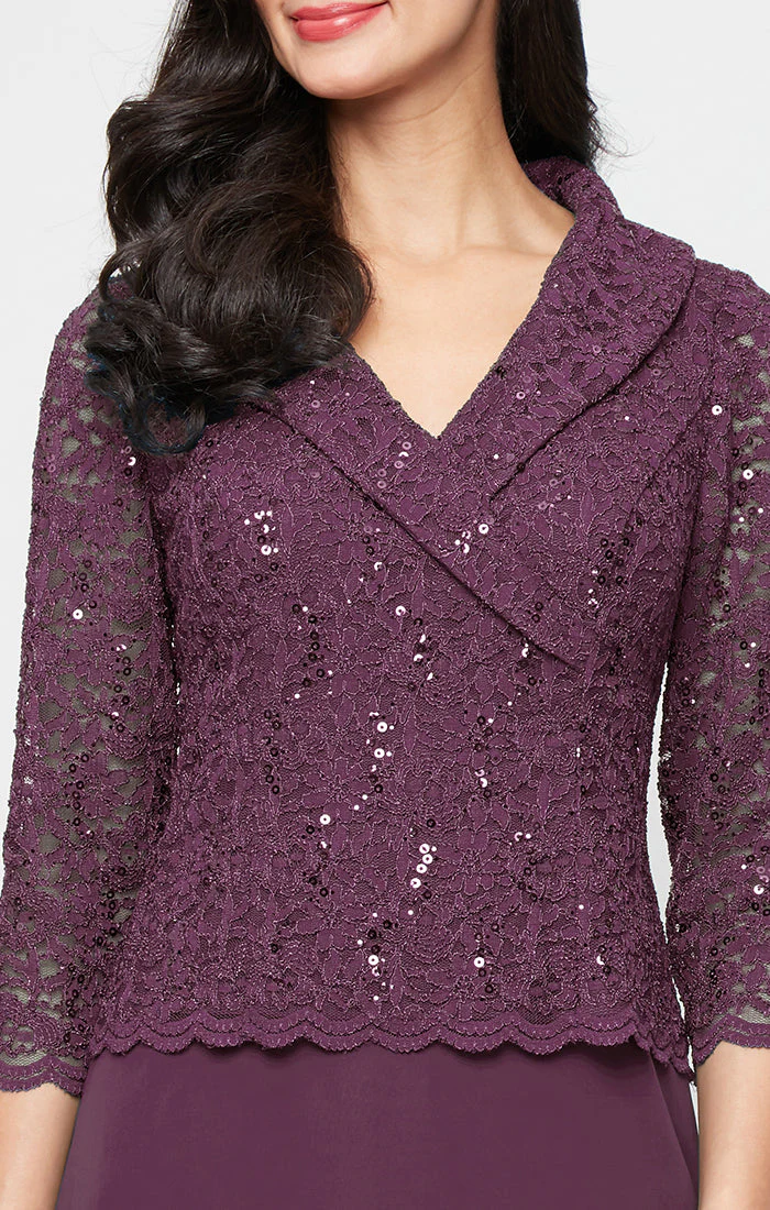 Alex Evenings 82122750 Long Lace Formal Mother of the Bride Petite Dress - Primitiveus