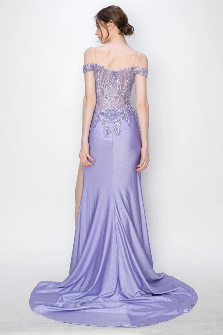 High Couture MJ1018 Prom Long Formal Glitter Applique Dress - Primitiveus