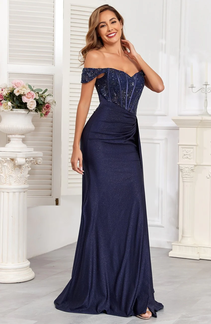 High Couture HC1005 Glitter Long Corset Fitted Formal Prom Dress - Primitiveus