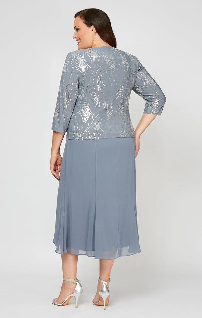 Alex Evenings 4962675 Short Plus Size Tea Length Mother of the Bride Sequin Jacket Dress - Primitiveus