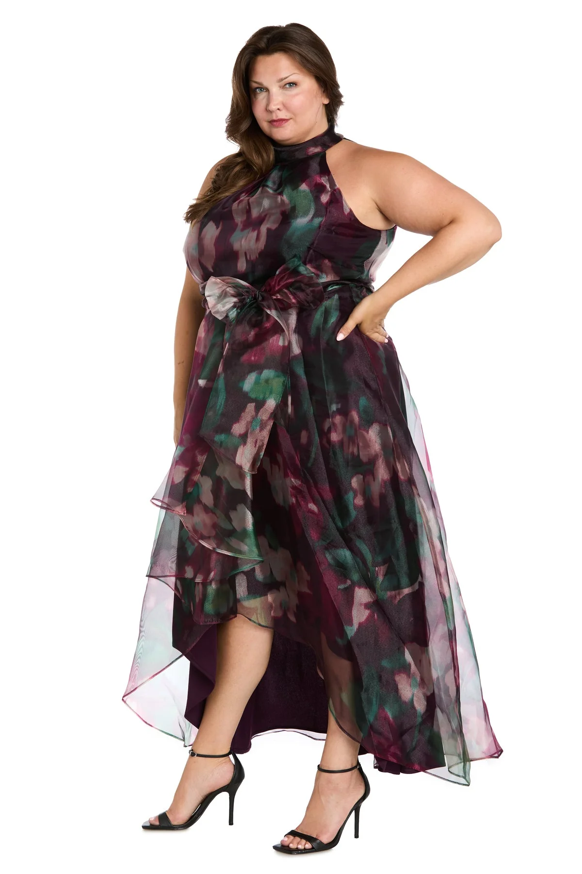 R&M Richards 3715W High Low Floral Print Formal Plus Size Dress - Primitiveus