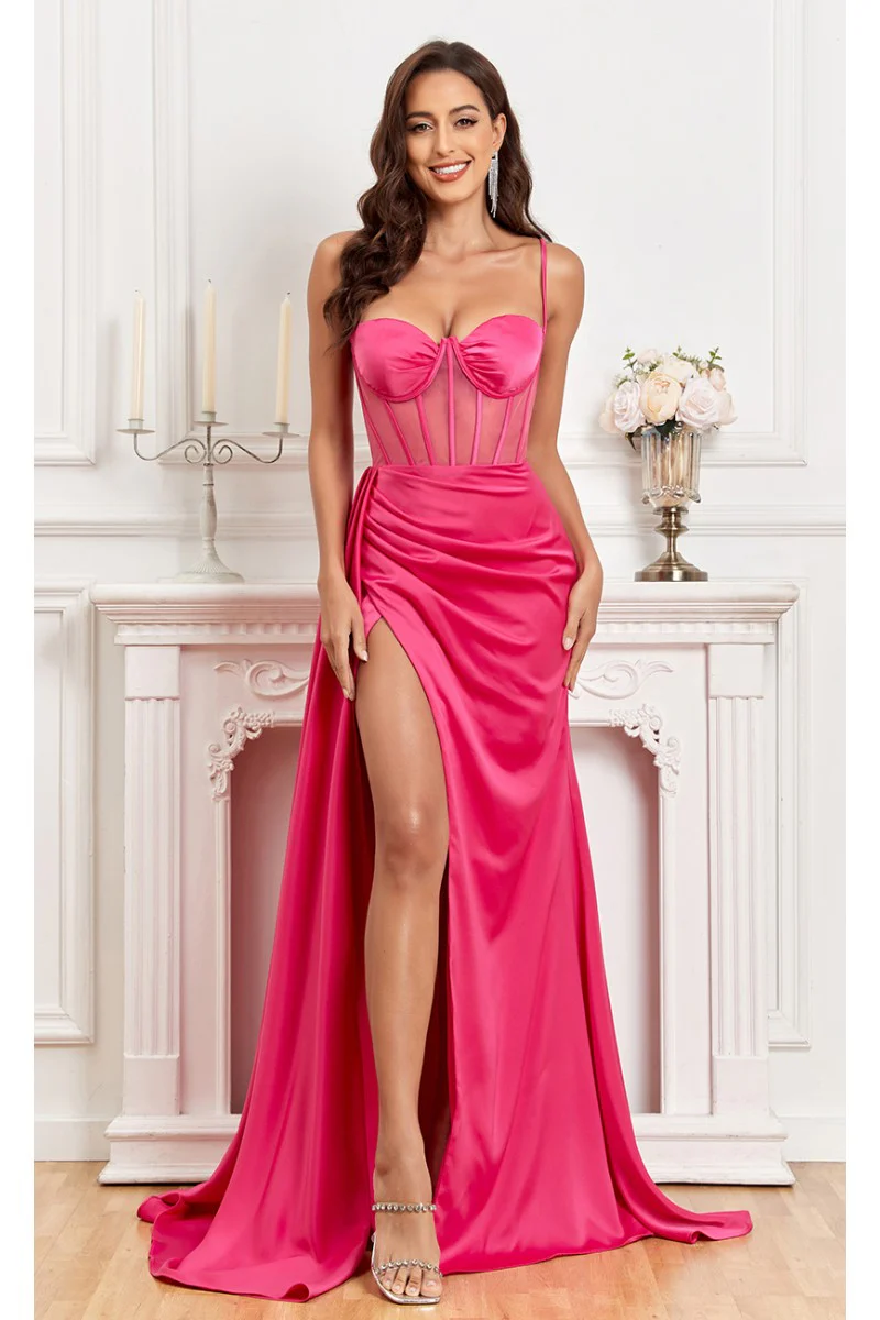 High Couture MJ1003 Fitted Corset Long Formal Slit Prom Dress - Primitiveus