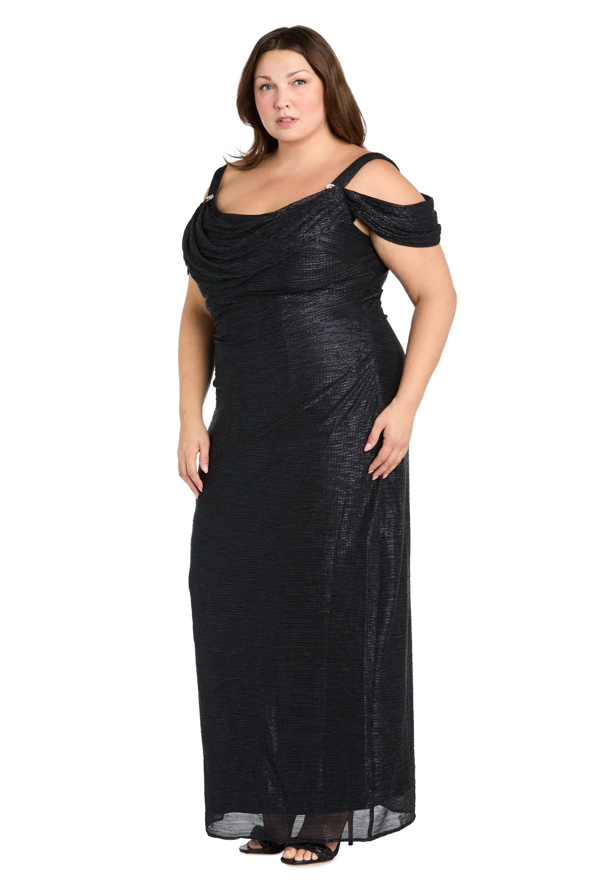 R&M Richards 3301W Plus Size Long Metallic Formal Evening Dress - Primitiveus