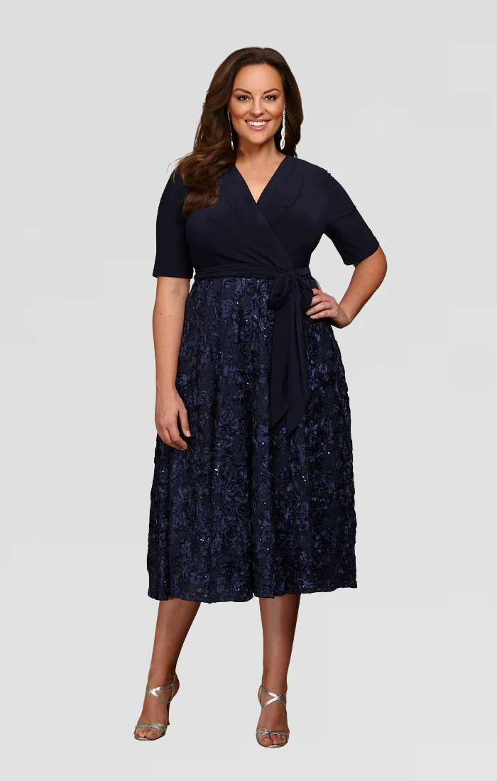 Alex Evenings 4121465 Tea Length Lace Short Cocktail Plus Size Dress - Primitiveus