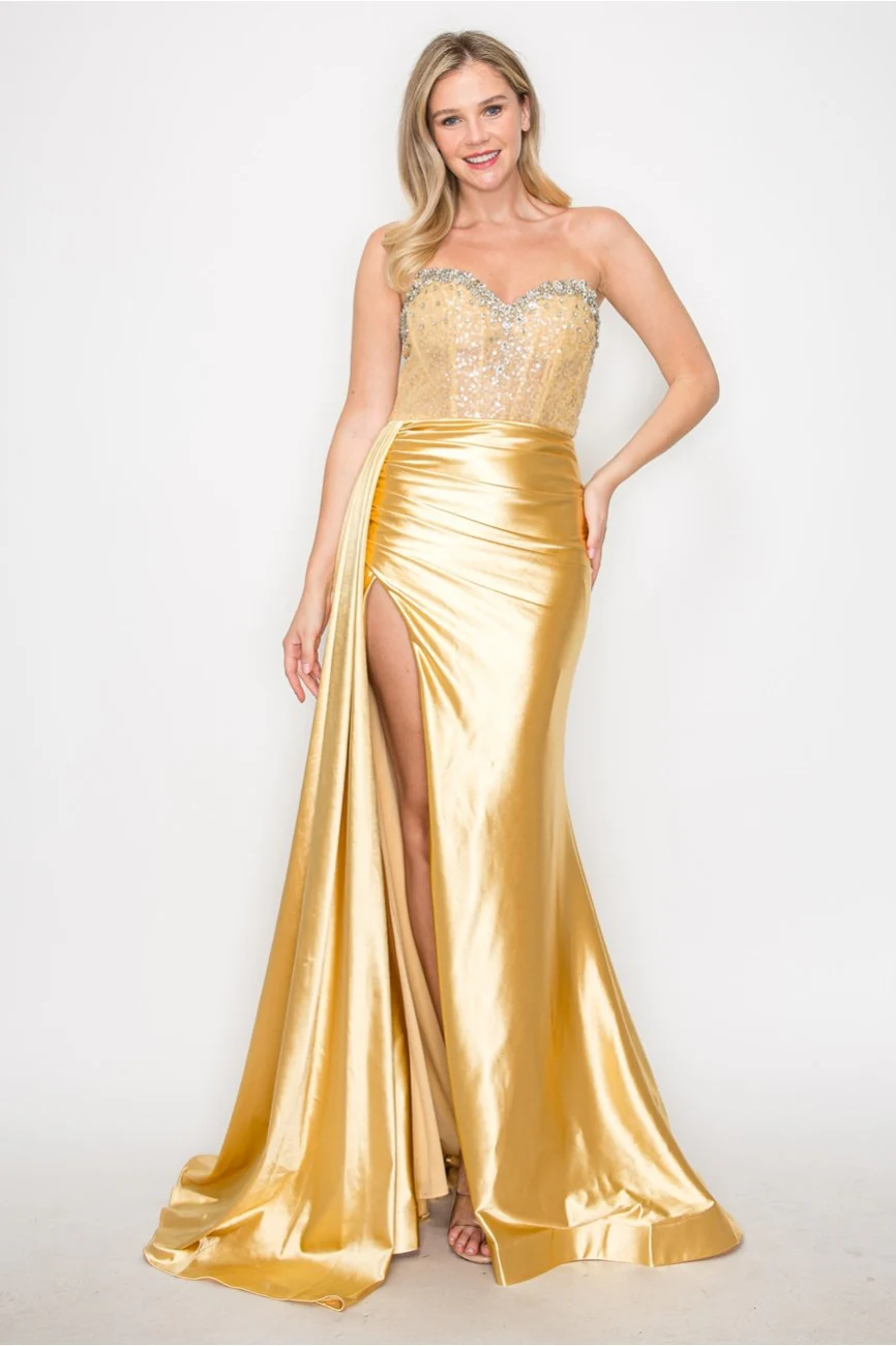 High Couture MJ1004 Long Formal Beaded Corset Prom Gown - Primitiveus