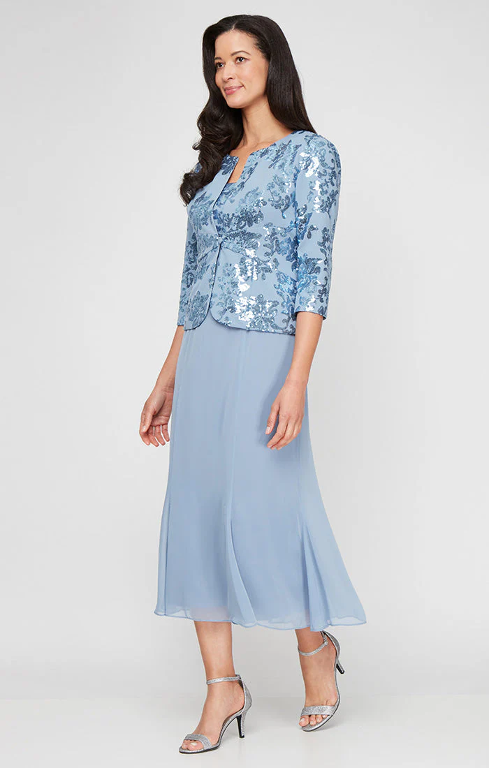 Alex Evenings 8296991 Petite Mother of the Bride Sequin Tea Length Cocktail Jacket Dress - Primitiveus