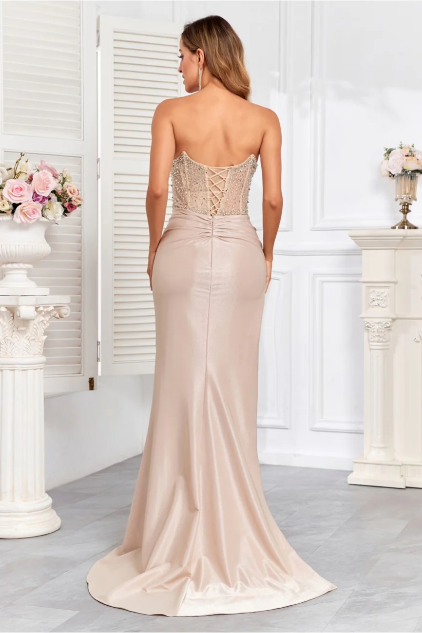 High Couture HC1014 Beaded Corset Long Formal Fitted Prom Dress - Primitiveus