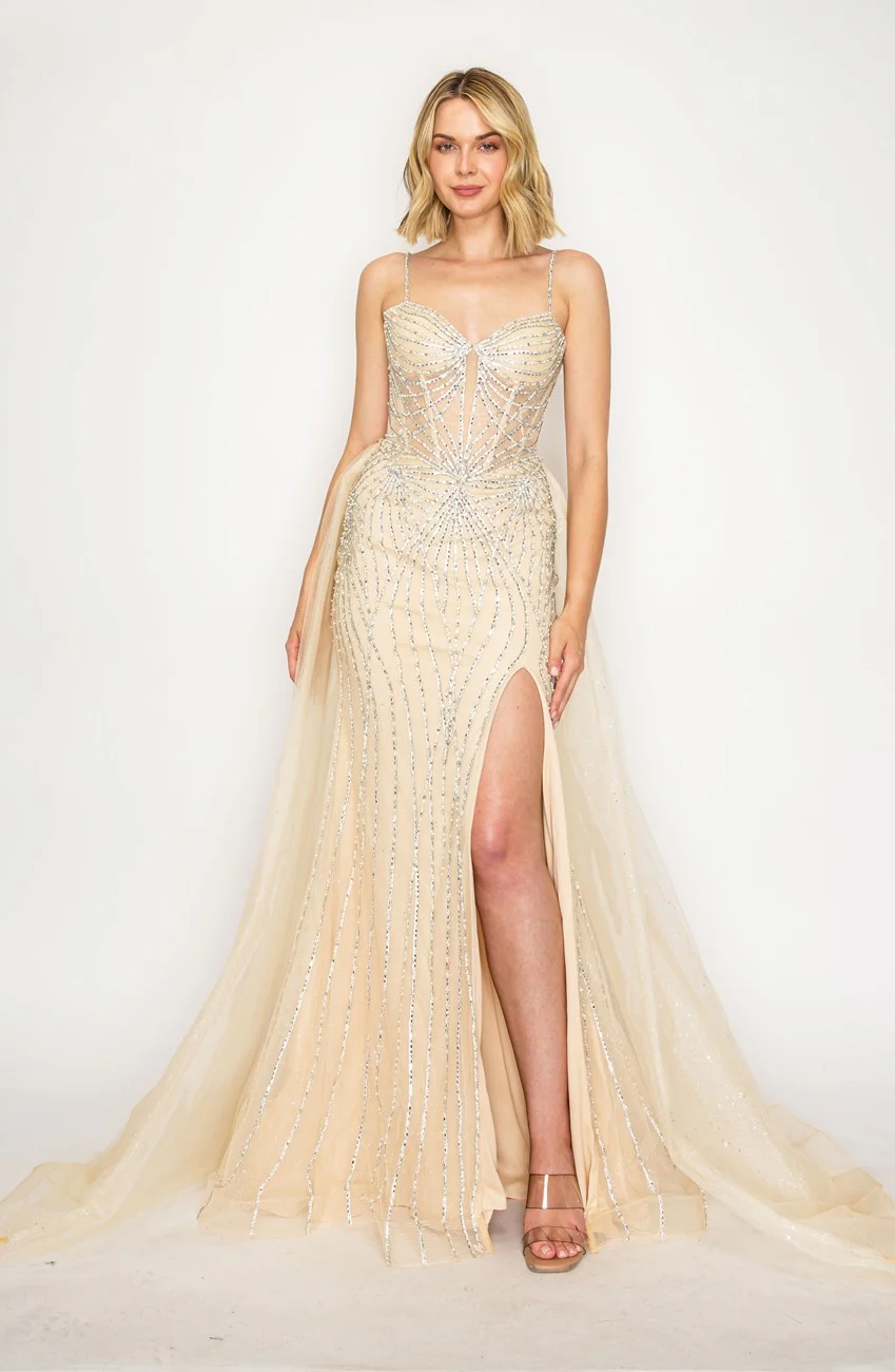 High Couture HC1002 Long Formal Beaded Overskirt Prom Dress - Primitiveus