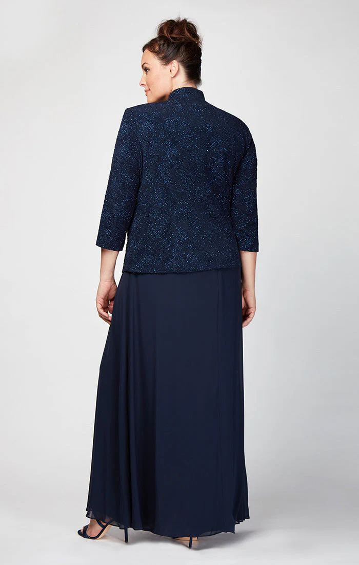 Alex Evenings 425053 Long Glitter Plus Size Formal Jacket Dress - Primitiveus