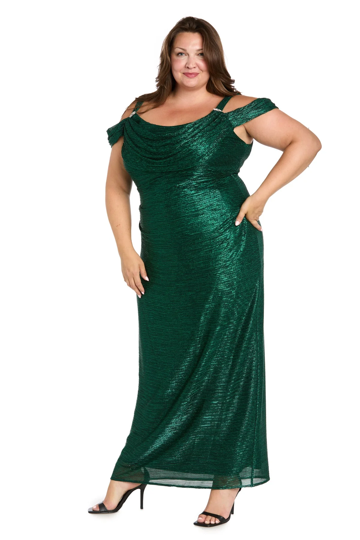 R&M Richards 3301W Plus Size Long Metallic Formal Evening Dress - Primitiveus