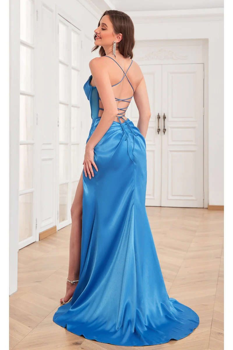 High Couture MJ1002 Prom Fitted Slit Corset Formal Beaded Dress - Primitiveus