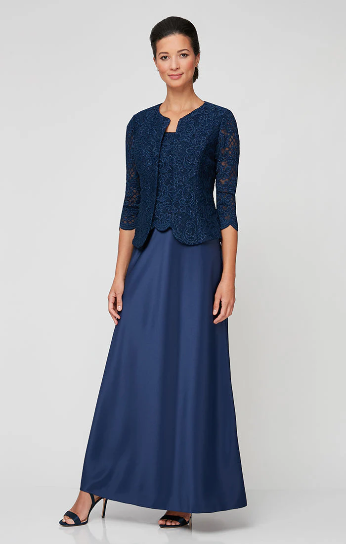 Alex Evenings 82122326 Long Petite Glitter Lace Mother of the Bride Jacket Dress - Primitiveus