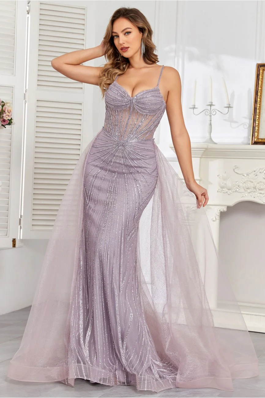 High Couture HC1009 Prom Fitted Long Formal Beaded Overskirt Evening Gown - Primitiveus