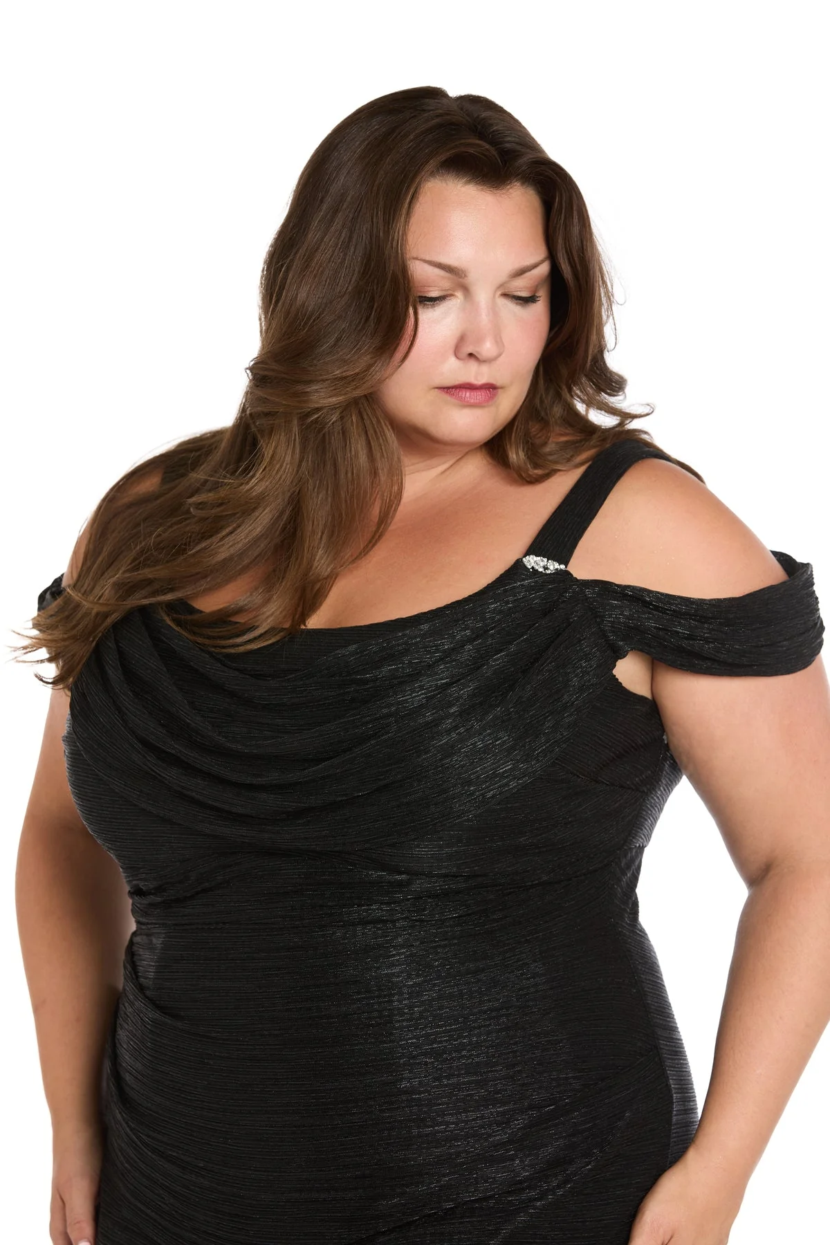 R&M Richards 3301W Plus Size Long Metallic Formal Evening Dress - Primitiveus