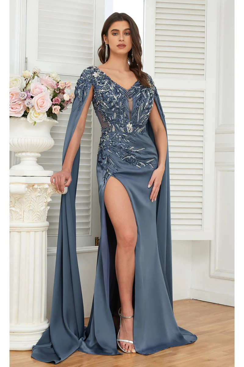 High Couture MJ1006 Long Formal Beaded Slit Evening Dress - Primitiveus