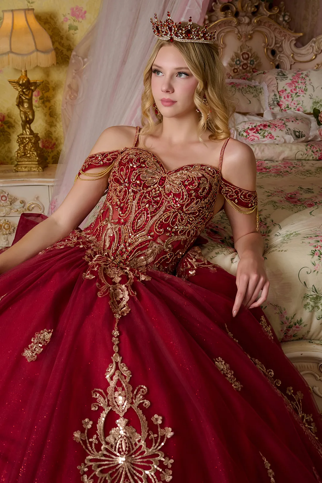 Glitter Long Ball Gown Mettalic Quinceanera Dress - Primitiveus