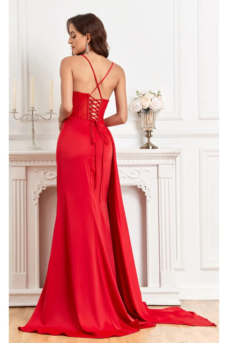 High Couture MJ1003 Fitted Corset Long Formal Slit Prom Dress - Primitiveus