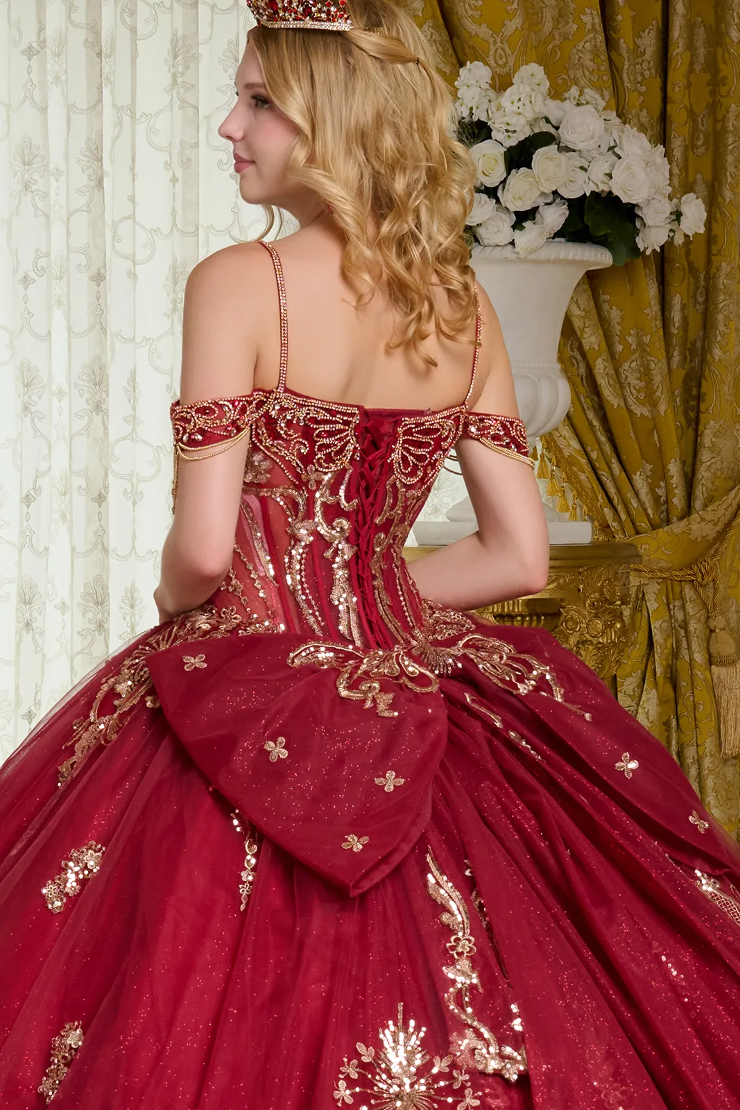 Glitter Long Ball Gown Mettalic Quinceanera Dress - Primitiveus