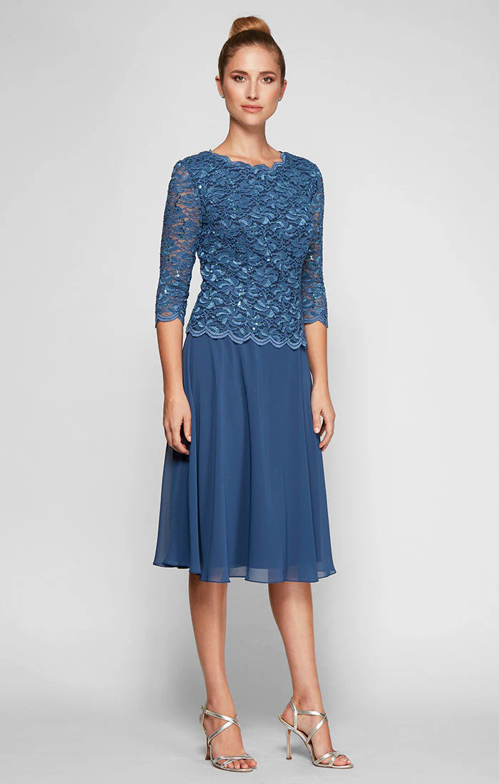 Alex Evenings 2121796 Short Mother of the Bride Petite Lace Tea Length Two Piece Dress - Primitiveus