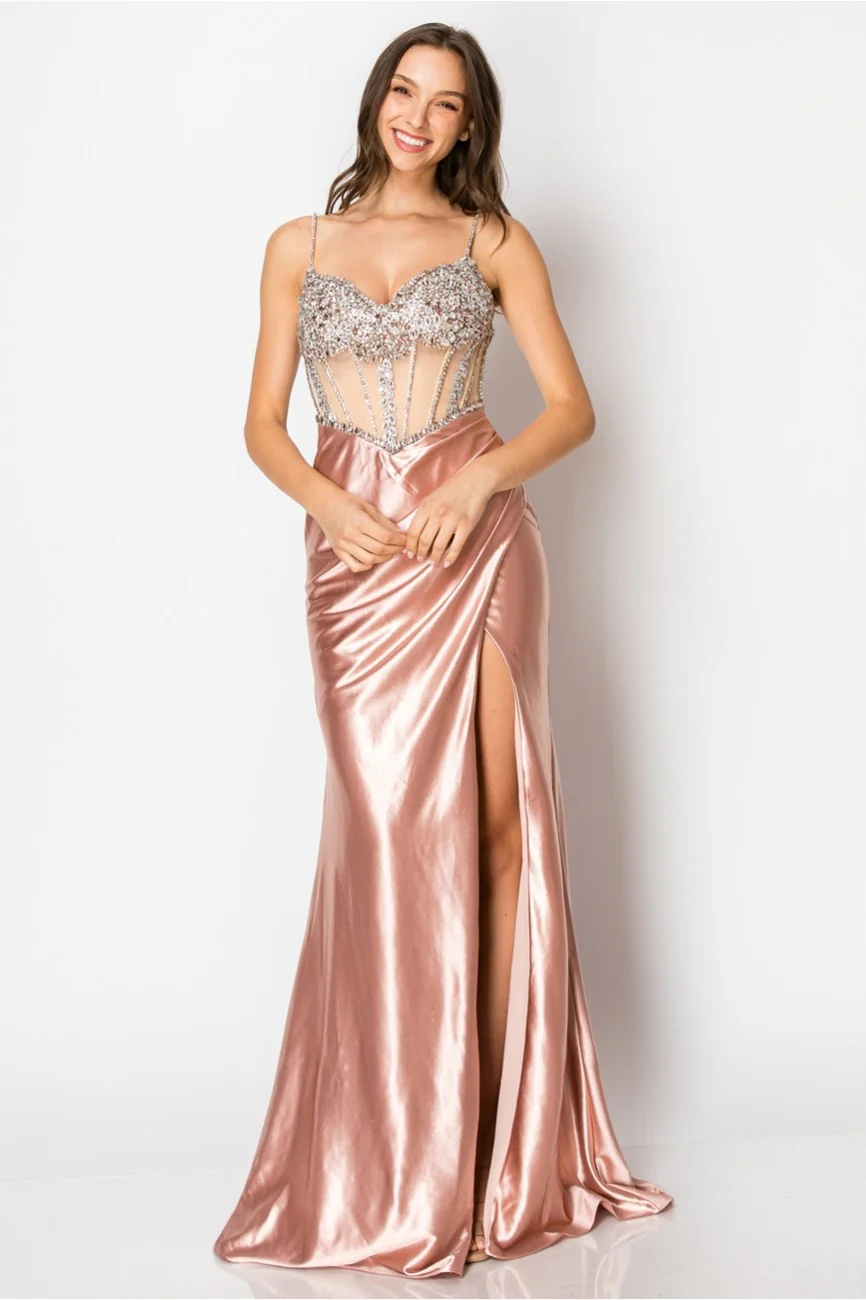 High Couture NR2405 Fitted Long Formal Slit Evening Dress - Primitiveus