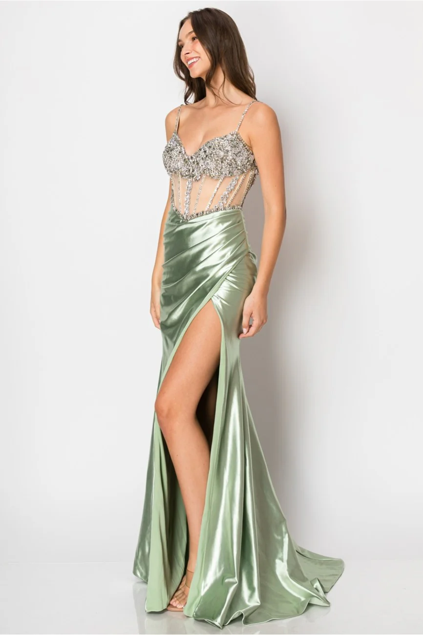 High Couture NR2405 Fitted Long Formal Slit Evening Dress - Primitiveus