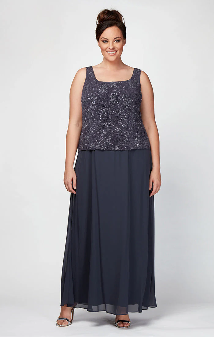 Alex Evenings 425053 Long Glitter Plus Size Formal Jacket Dress - Primitiveus