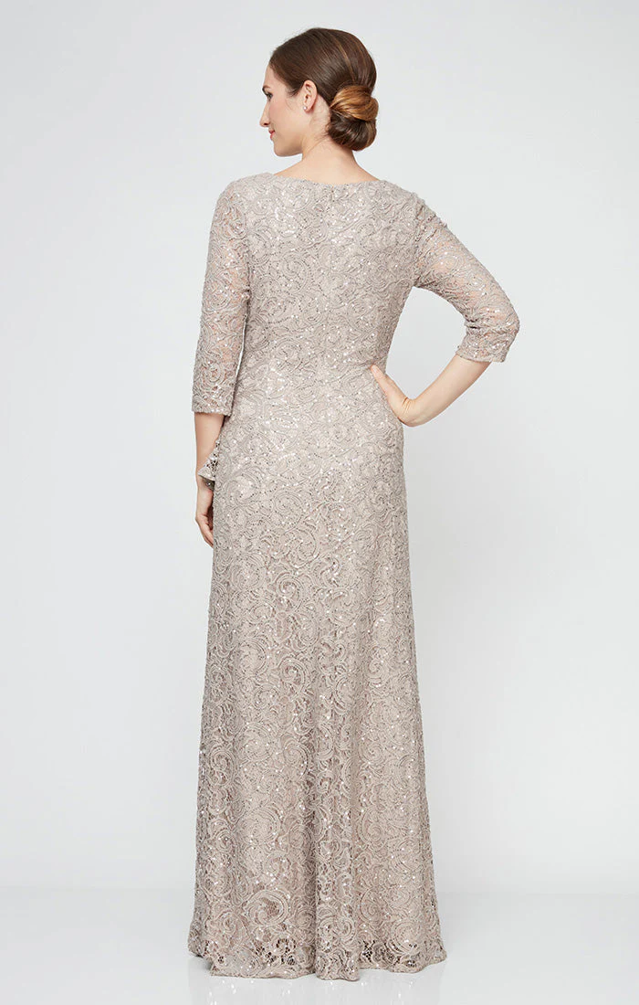 Alex Evenings 82122476 A Line Sequin Mother of the Bride Ruffle Long Formal Petite Dress - Primitiveus