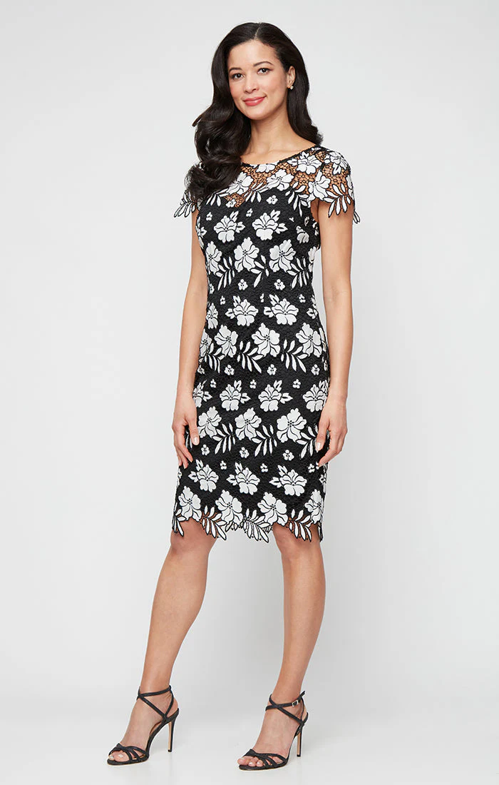 Alex Evenings 81122723 Short Fitted Floral Lace Cocktail Dress - Primitiveus