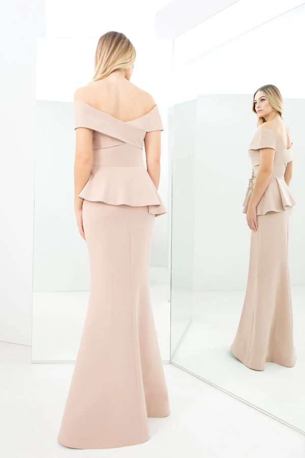 Alexander by Daymor 1350 Long Formal Beaded Applique Peplum Evening Dress - Primitiveus