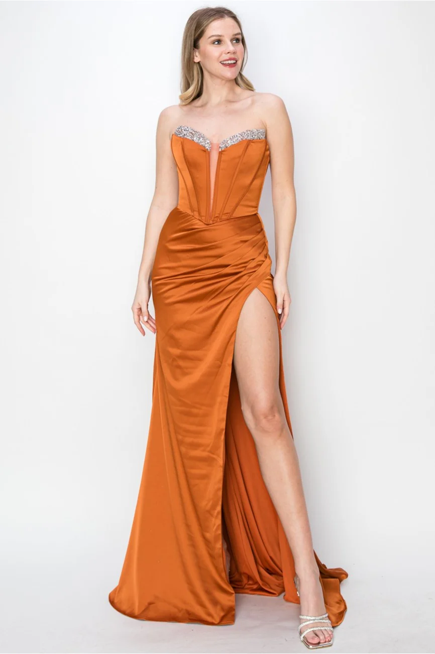 High Couture MJ1000 Prom Fitted Long Formal Corset Evening Dress - Primitiveus