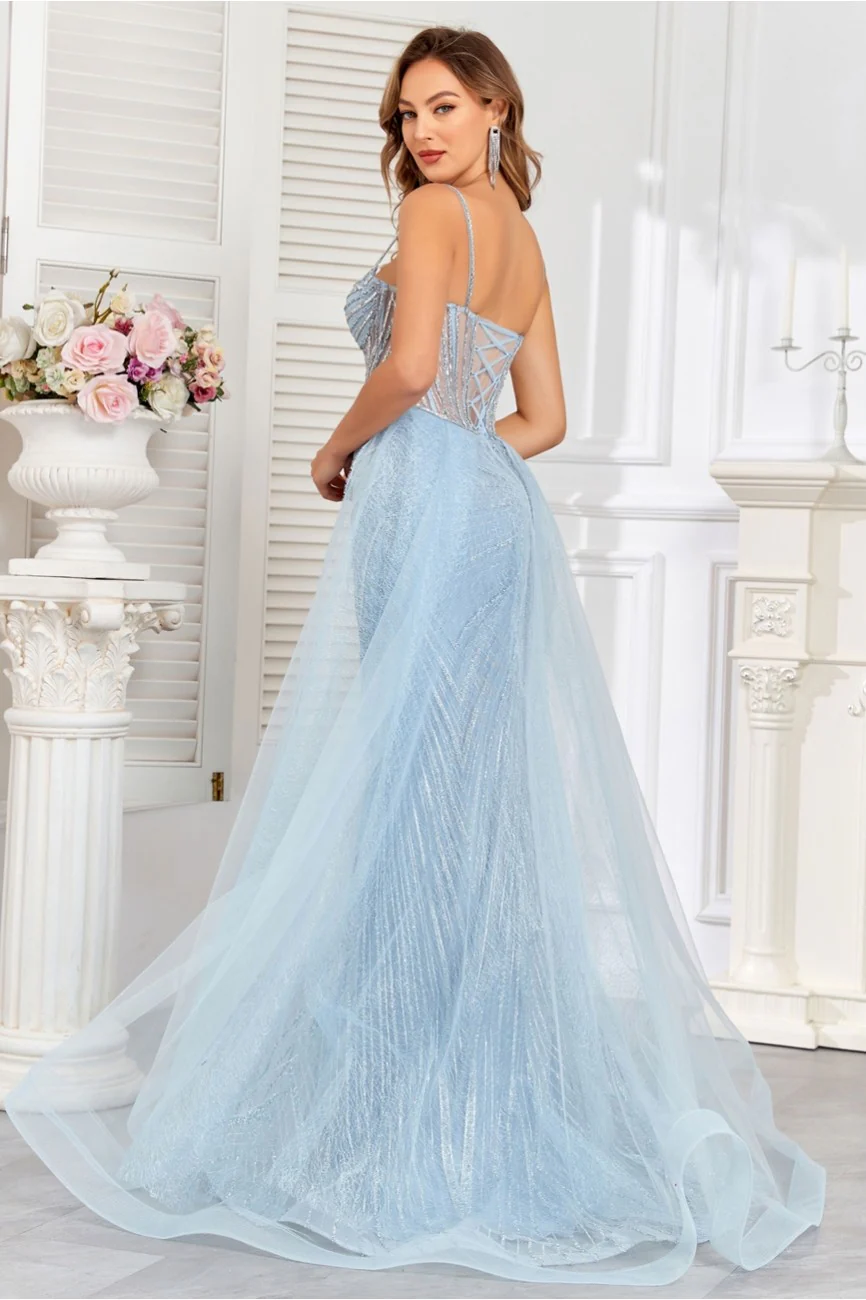 High Couture HC1009 Prom Fitted Long Formal Beaded Overskirt Evening Gown - Primitiveus