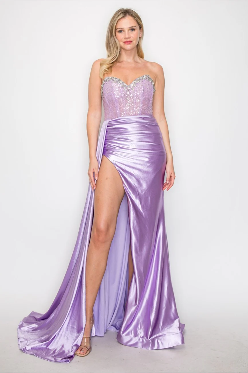 High Couture MJ1004 Long Formal Beaded Corset Prom Gown - Primitiveus