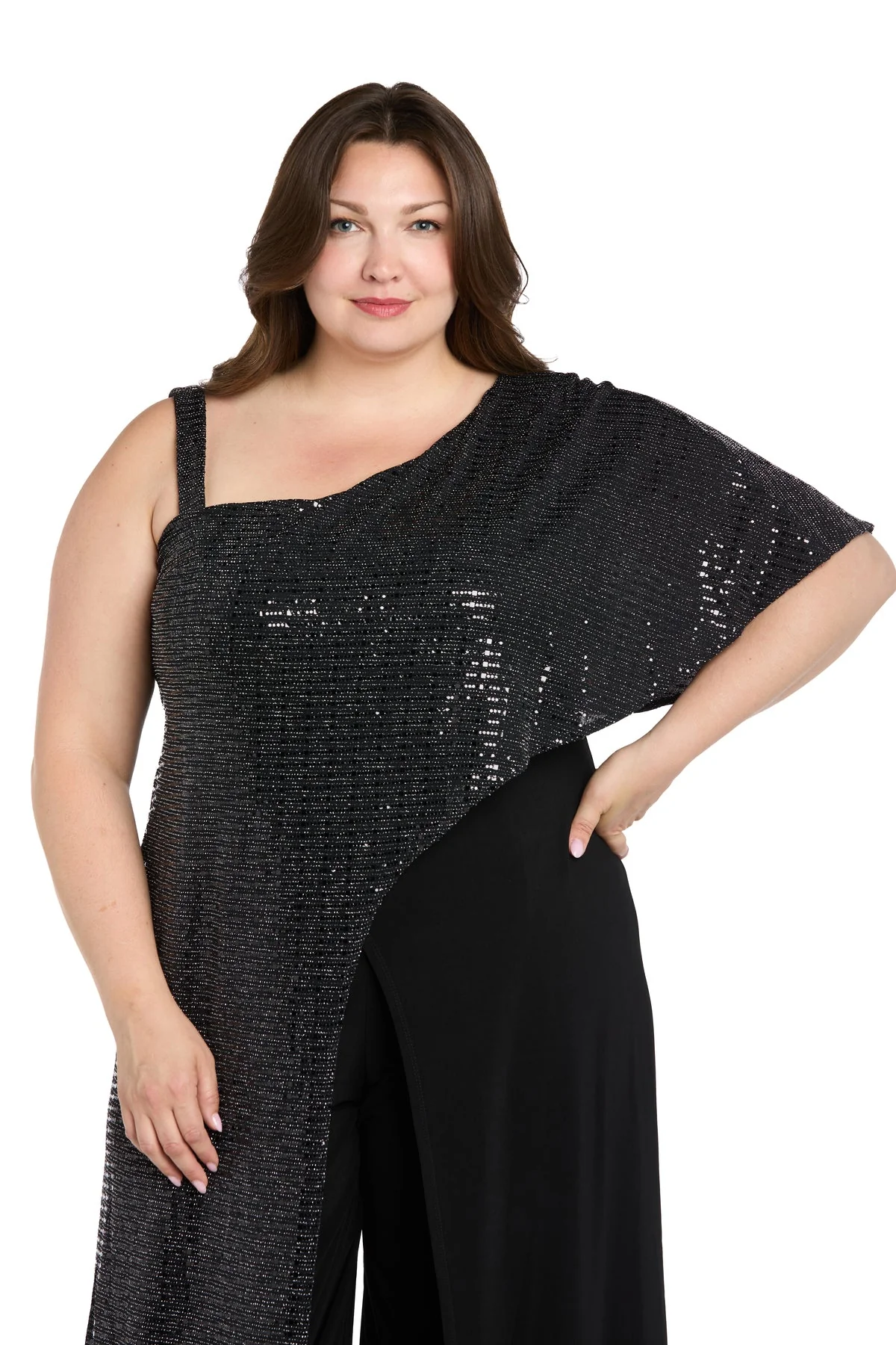 R&M Richards 5871W Metallic Long A Line Formal Plus Size Jumpsuit - Primitiveus