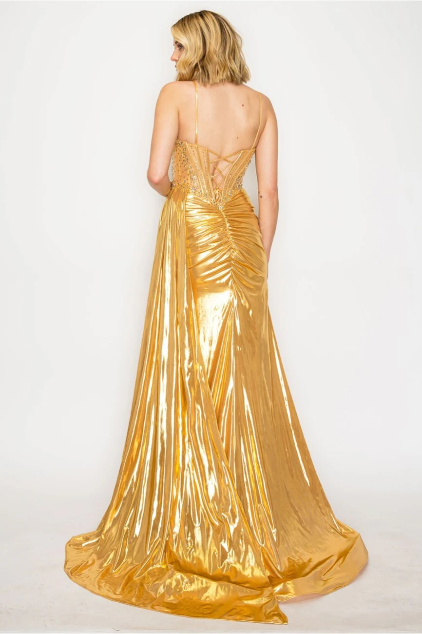 High Couture HC1026 Long Formal Beaded Metallic Prom Dress - Primitiveus