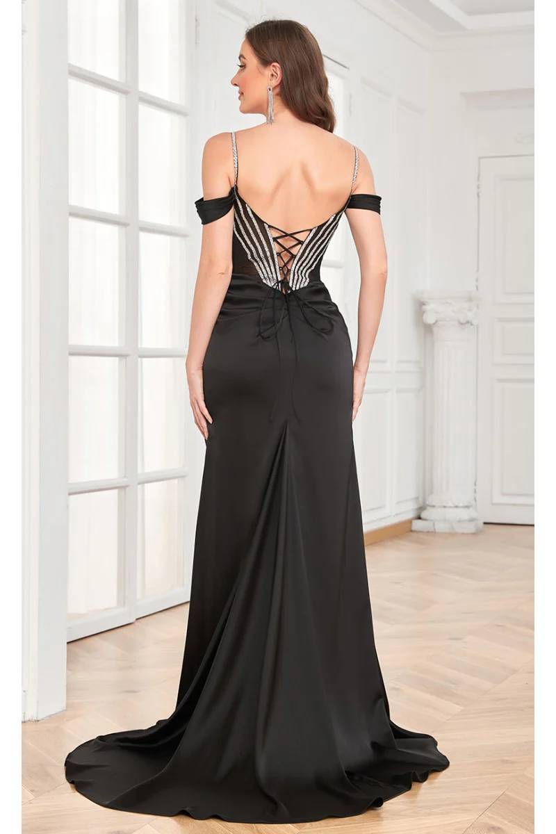 High Couture MJ1001 Beaded Slit Long Formal Corset Prom Dress - Primitiveus