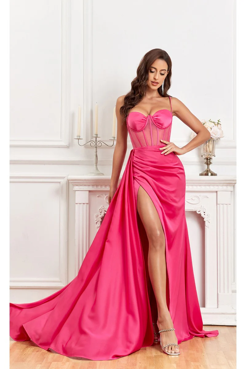 High Couture MJ1003 Fitted Corset Long Formal Slit Prom Dress - Primitiveus