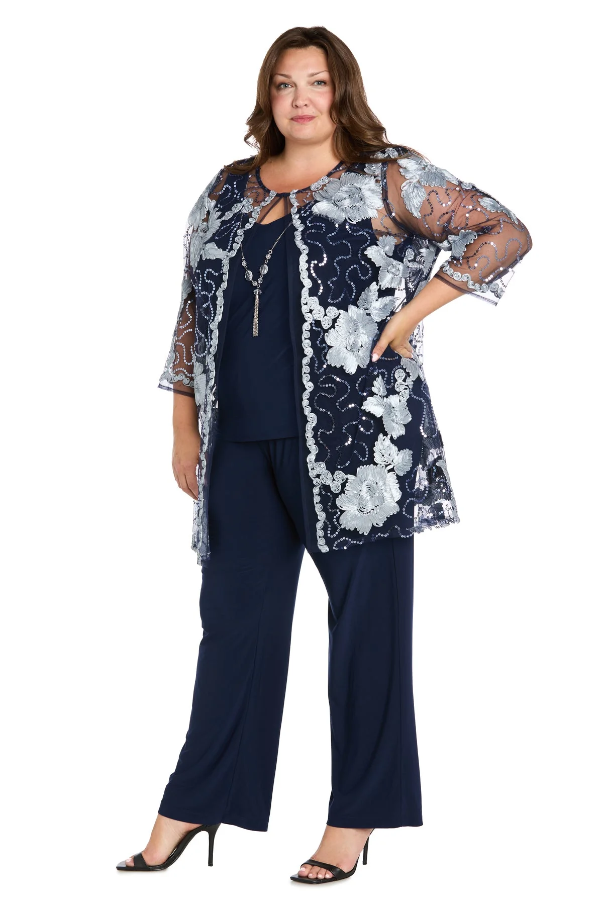 R&M Richards 3356W Floral Long Plus Size Formal Pantsuit - Primitiveus