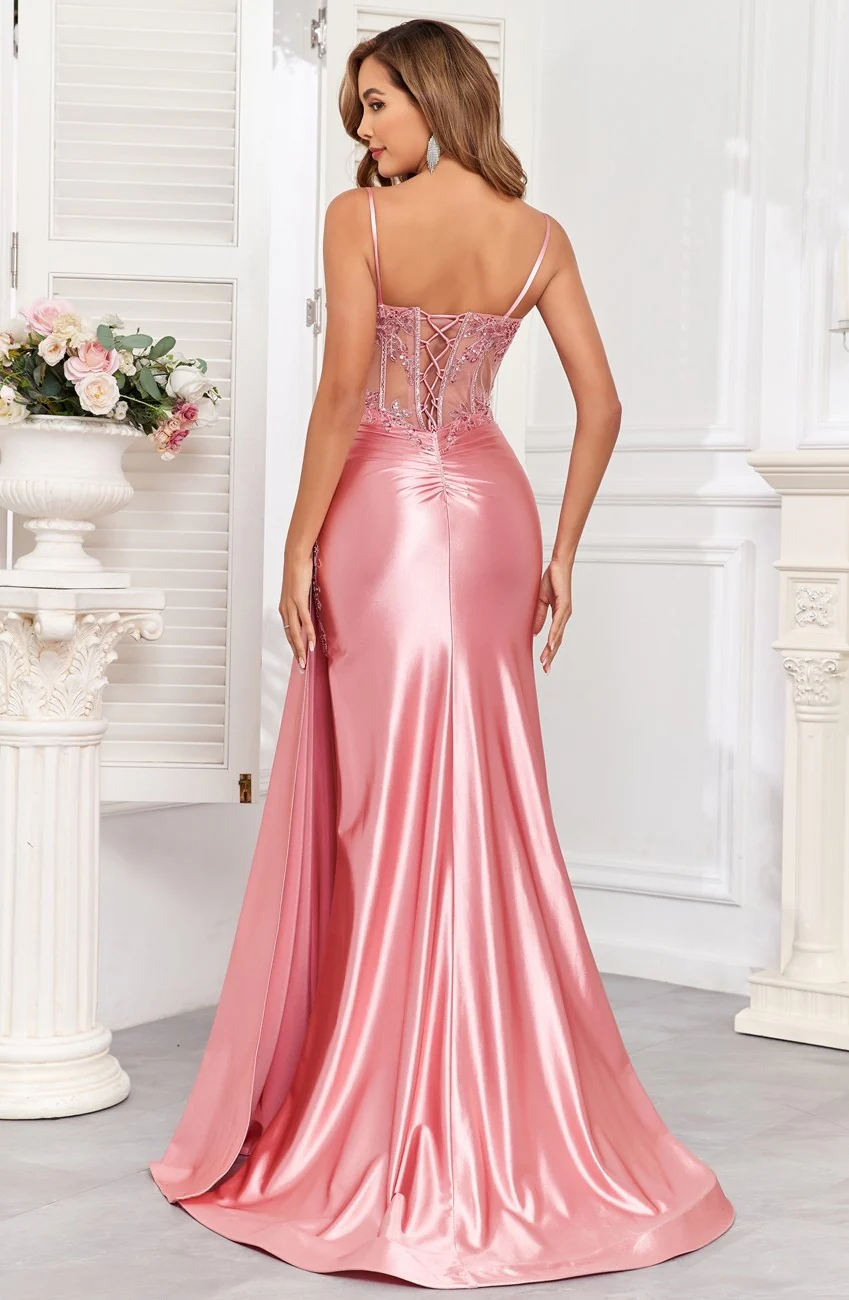 High Couture HC1004 Pleated Long Formal Applique Corset Prom Dress - Primitiveus