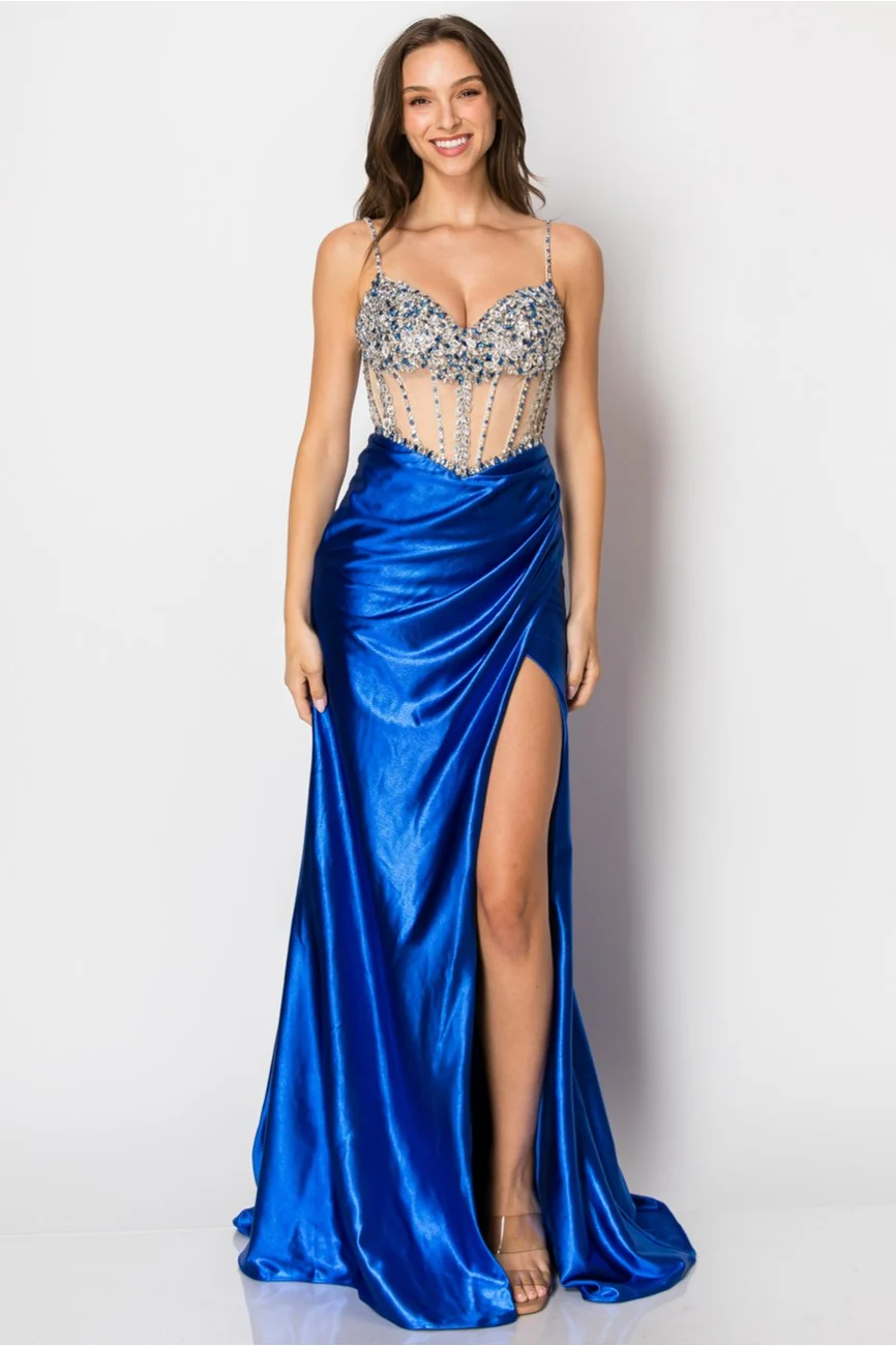 High Couture NR2405 Fitted Long Formal Slit Evening Dress - Primitiveus