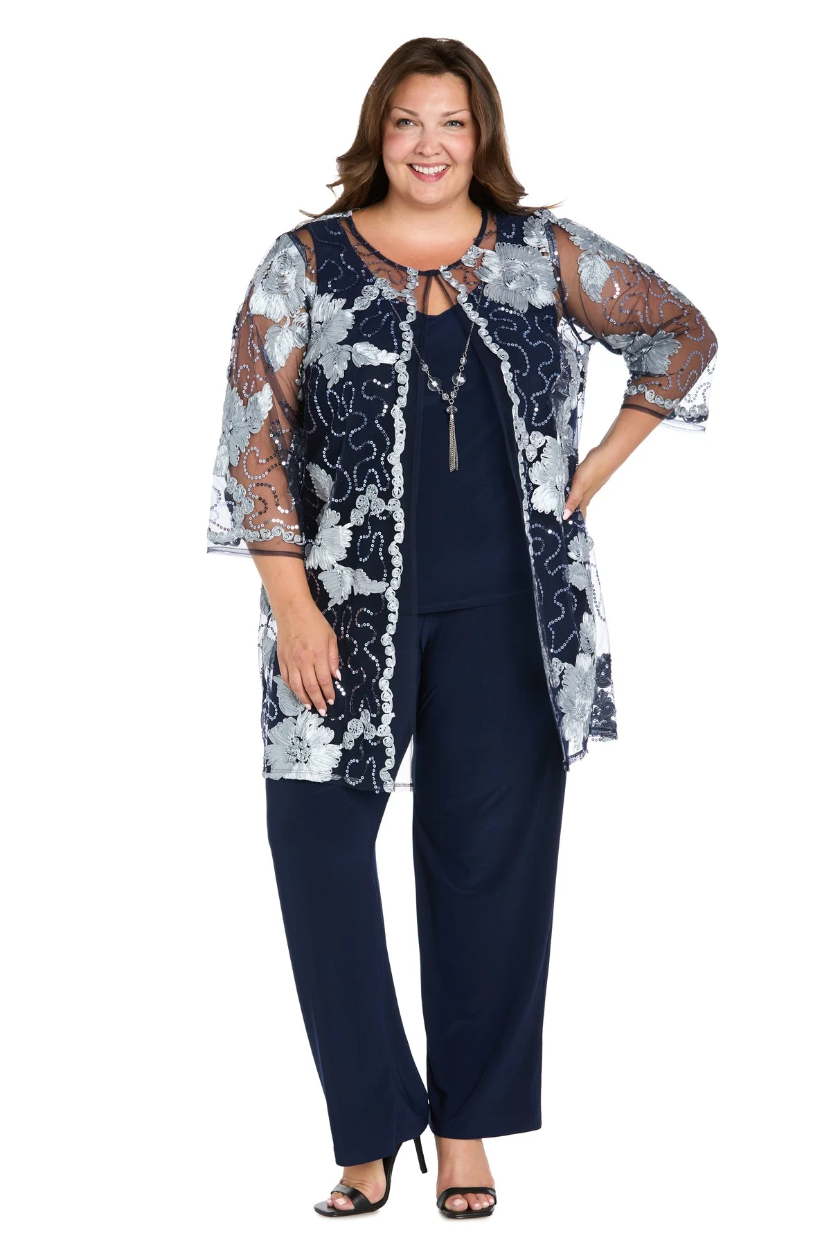 R&M Richards 3356W Floral Long Plus Size Formal Pantsuit - Primitiveus