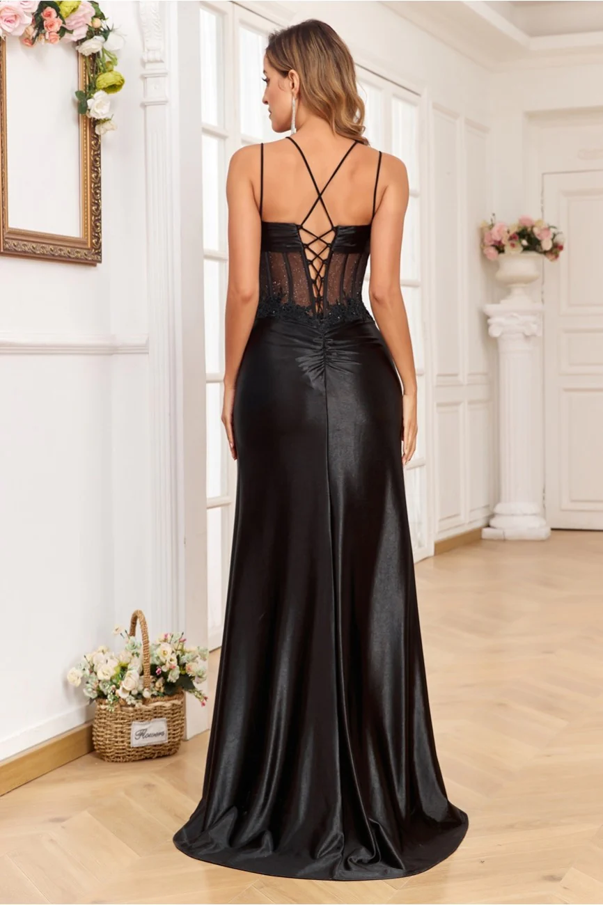 High Couture HC1010 Long Pleated Formal Lace Applique Prom Dress - Primitiveus