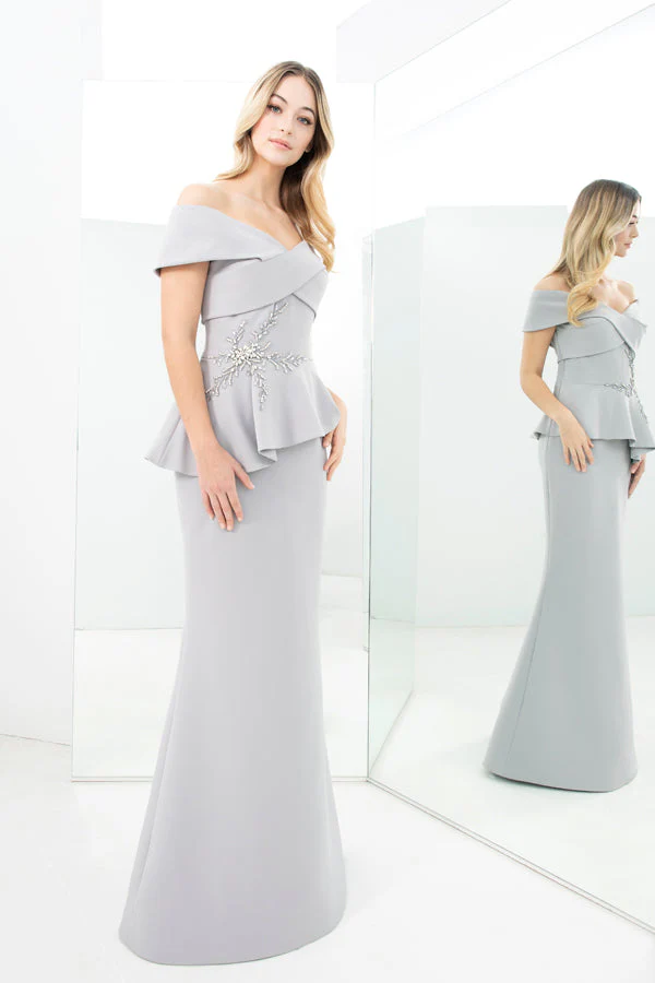 Alexander by Daymor 1350 Long Formal Beaded Applique Peplum Evening Dress - Primitiveus