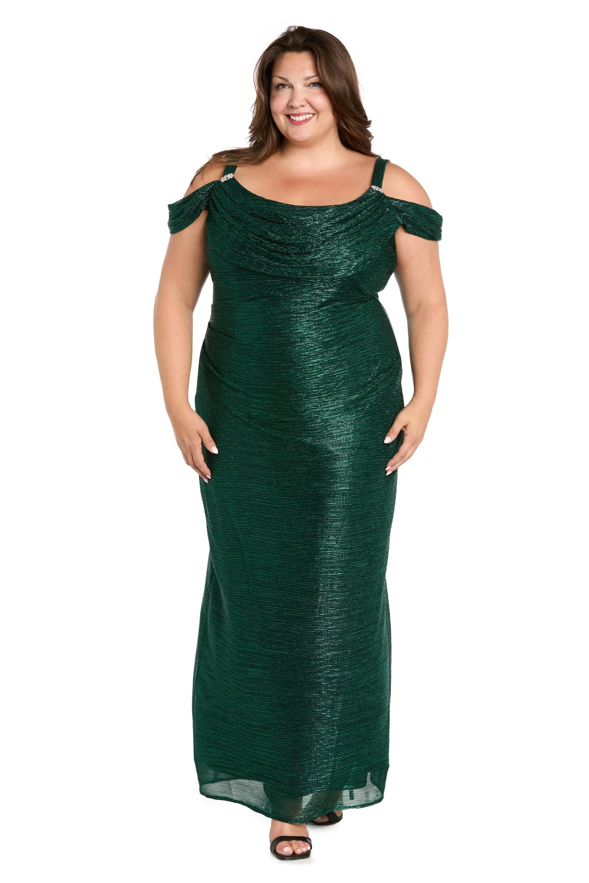 R&M Richards 3301W Plus Size Long Metallic Formal Evening Dress - Primitiveus
