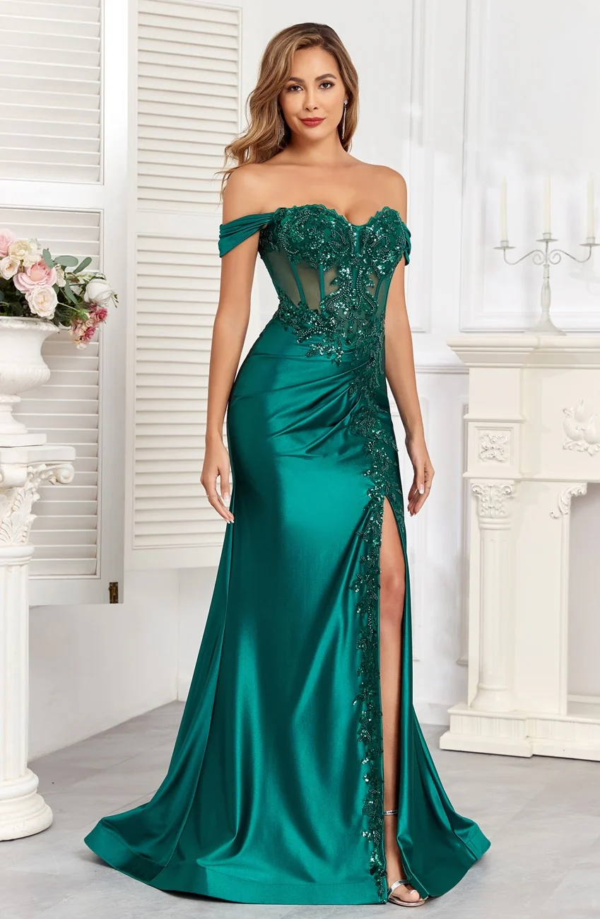 High Couture HC1003 Long Fitted Corset Formal Applique Prom Dress - Primitiveus