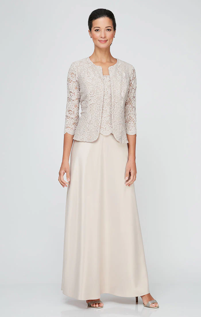 Alex Evenings 82122326 Long Petite Glitter Lace Mother of the Bride Jacket Dress - Primitiveus