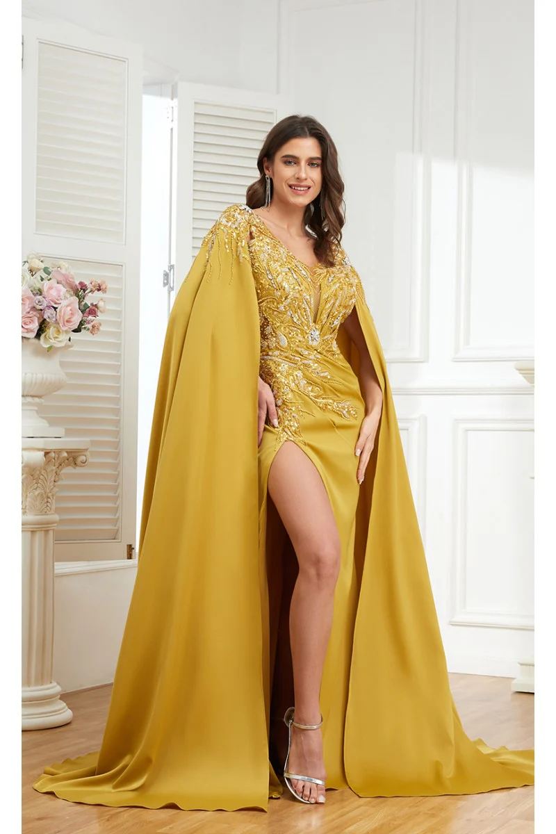 High Couture MJ1006 Long Formal Beaded Slit Evening Dress - Primitiveus