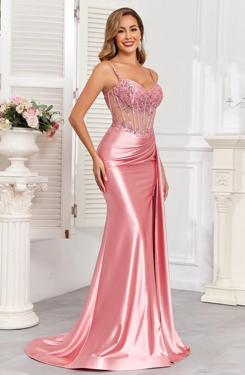 High Couture HC1004 Pleated Long Formal Applique Corset Prom Dress - Primitiveus