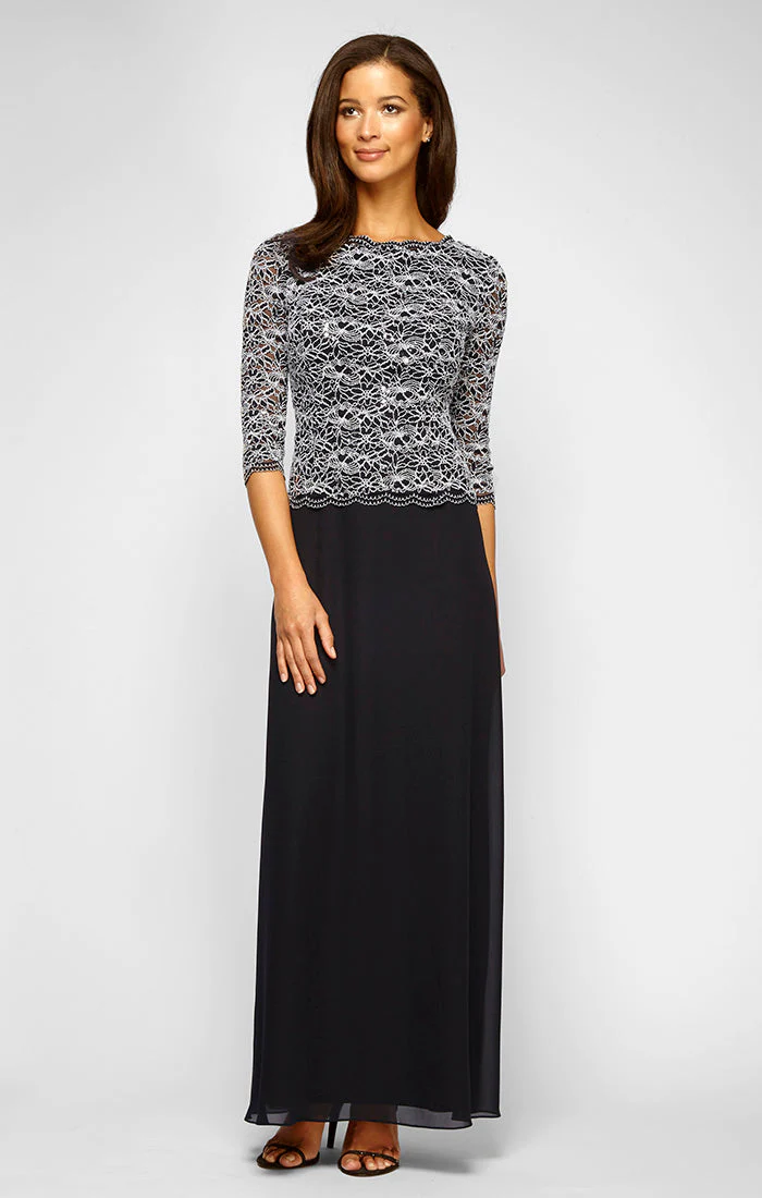 Alex Evenings 212784 Petite Long Two Piece A Line Mother of the Bride Sequin Lace Dress - Primitiveus