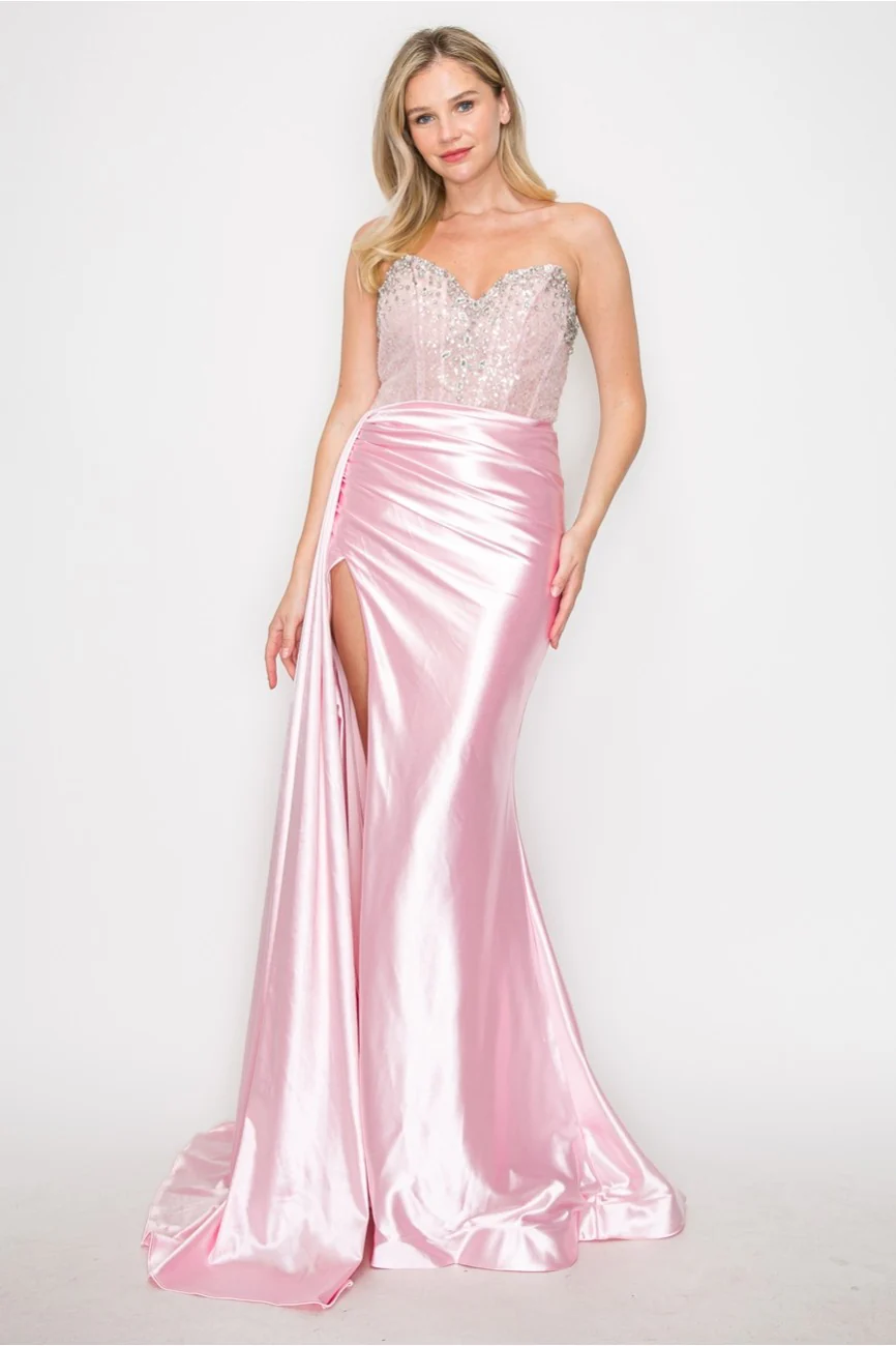 High Couture MJ1004 Long Formal Beaded Corset Prom Gown - Primitiveus